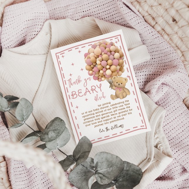 Carte De Remerciements Ballotte d'ours moderne Bearly Wait Baby shower ro (Créateur téléchargé)
