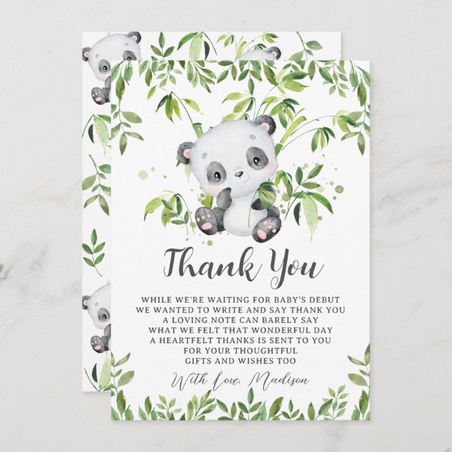 Carte De Remerciements Bambou de l'ourson Panda mignon pour Baby Shower (Devant / Derrière)