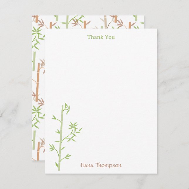 Carte De Remerciements Bambou Foliage Oriental Feuilles de verdure (Devant / Derrière)