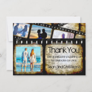 Carte De Remerciements Bande de film à l'aquarelle noir et or vintage
