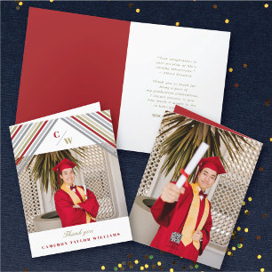 Carte De Remerciements Bandes diagonales rouges Photo Graduation moderne