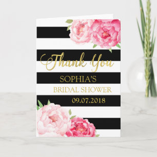Carte De Remerciements Bandes Noires Remerciement Fleurs Roses Mariage