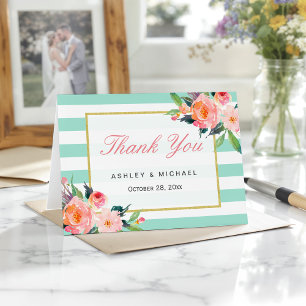 Carte De Remerciements Bandes vertes de menthe modernes Floral élégant Me