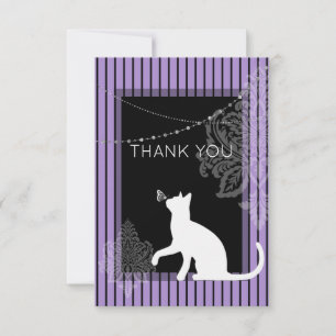 Carte De Remerciements Bandes violettes et noires, et chat blanc