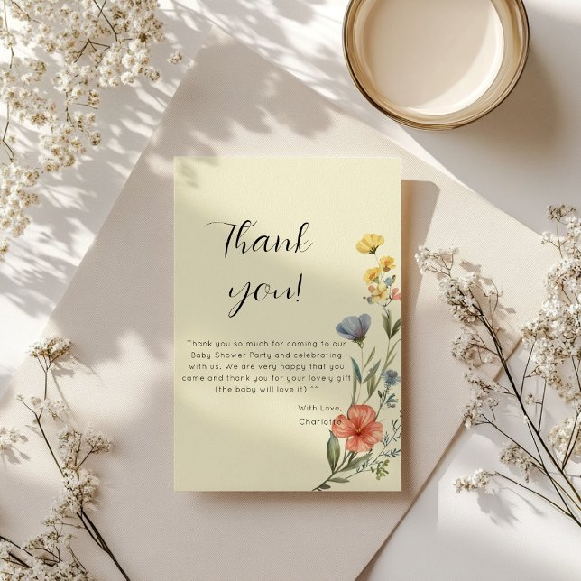 Carte De Remerciements Baptême Bébé Fleur Aquarelle (Créateur téléchargé)