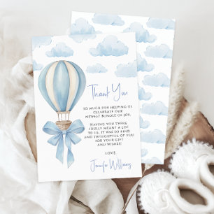 Carte De Remerciements Baptême Bébé Garçon Aventure Ballon à Air Chaud Bl