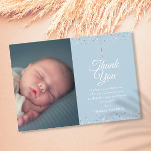 Carte De Remerciements Baptême Bleu Élégant Cœurs Photo de Christening