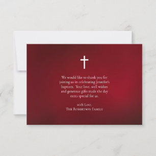 Carte De Remerciements Baptême catholique romain rouge profondément riche