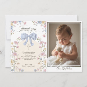 Carte De Remerciements Baptême chrétien de fille Pastel Fleurs en arc