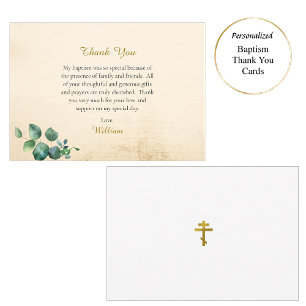 Carte De Remerciements Baptême chrétien orthodoxe au feuillage gracieux