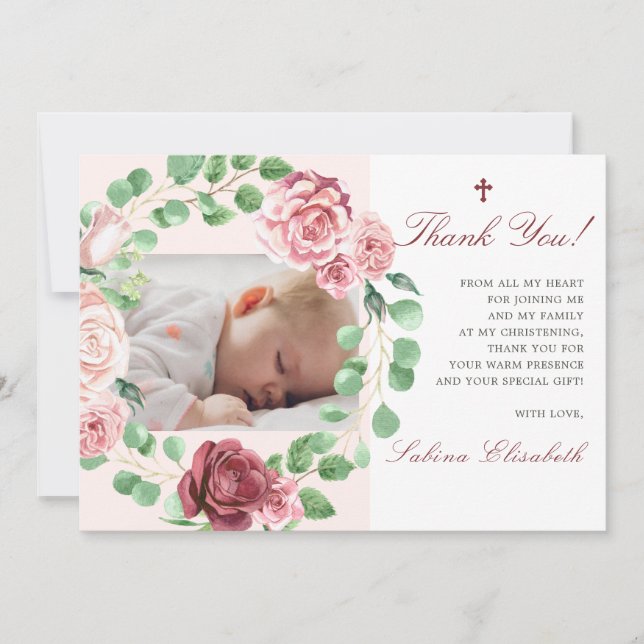 Carte De Remerciements Baptême Christening Baby Garden Floral Photo (Devant)