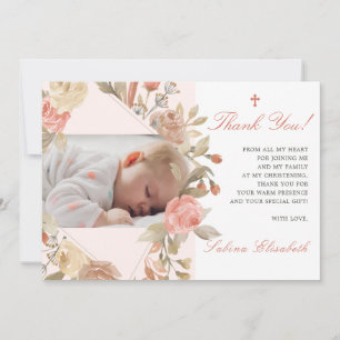 Carte De Remerciements Baptême Christening Bébé Roses Jardin Photo