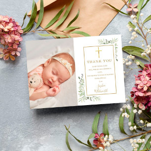 Carte De Remerciements Baptême Christening Fleurs Photo
