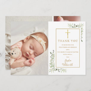 Carte De Remerciements Baptême Christening Green Photo Collage