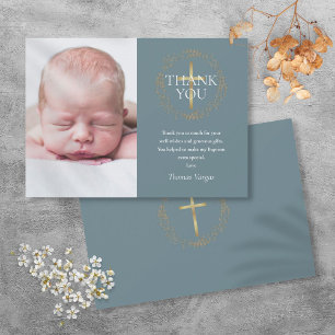 Carte De Remerciements Baptême Christening Modern Gold Garland Photo