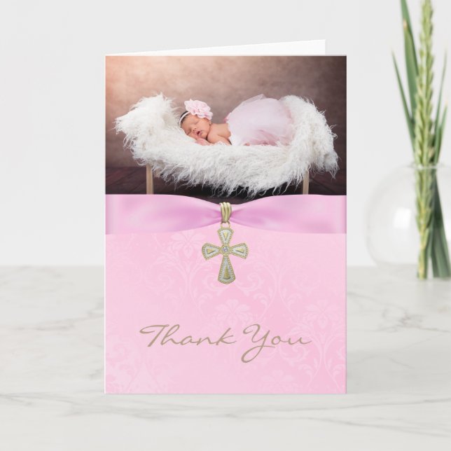 Carte De Remerciements Baptême Christening PhotoThank You Card for a Girl (Devant)