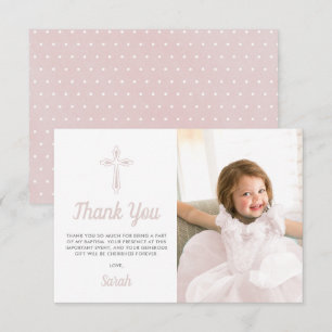 Carte De Remerciements Baptême Christening Religieux Rose Girl Photo