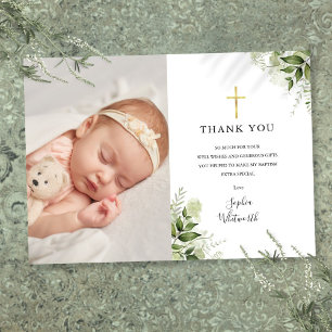 Carte De Remerciements Baptême Christening Rustique Feuillage Photo
