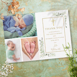 Carte De Remerciements Baptême Christening Verdure 3 Photo