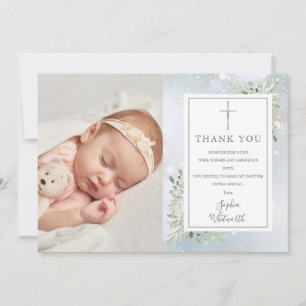Carte De Remerciements Baptême Christening Verdure Photo d'hiver