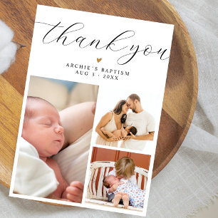 Carte De Remerciements Baptême Collage de 3 Photos Minimaliste Moderne