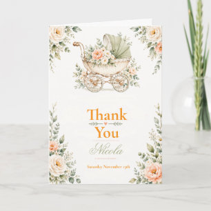 Carte De Remerciements Baptême de bébé avec calèche florale