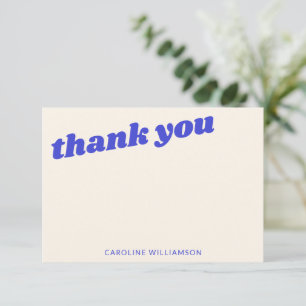 Carte De Remerciements Baptême de bébé rétro bleu moderne Nom personnalis