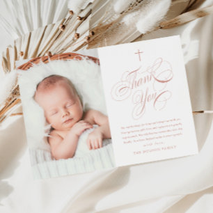 Carte De Remerciements Baptême de fille rose calligraphie élégante photo