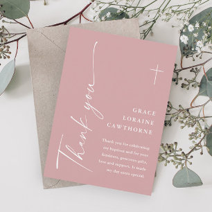 Carte De Remerciements Baptême de Filles Rose Poussiéreux Écriture Élégan