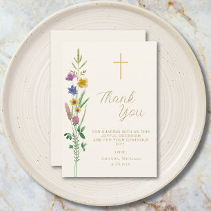 Carte De Remerciements Baptême de fleur sauvage 