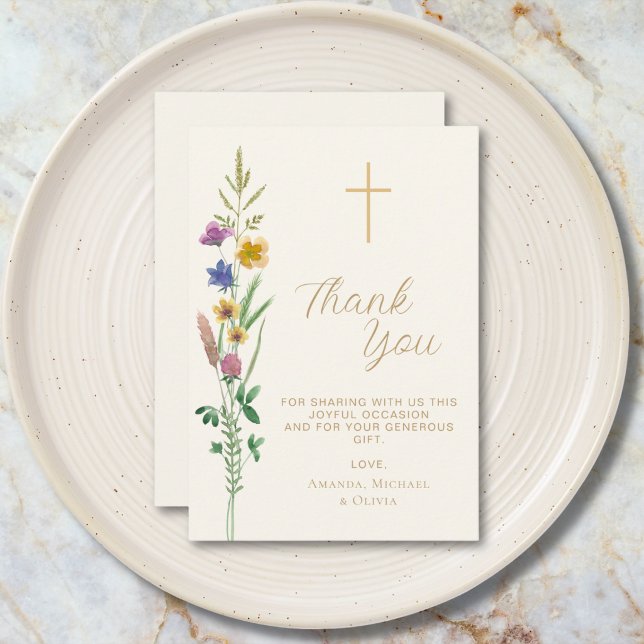 Carte De Remerciements Baptême de fleur sauvage  (Créateur téléchargé)