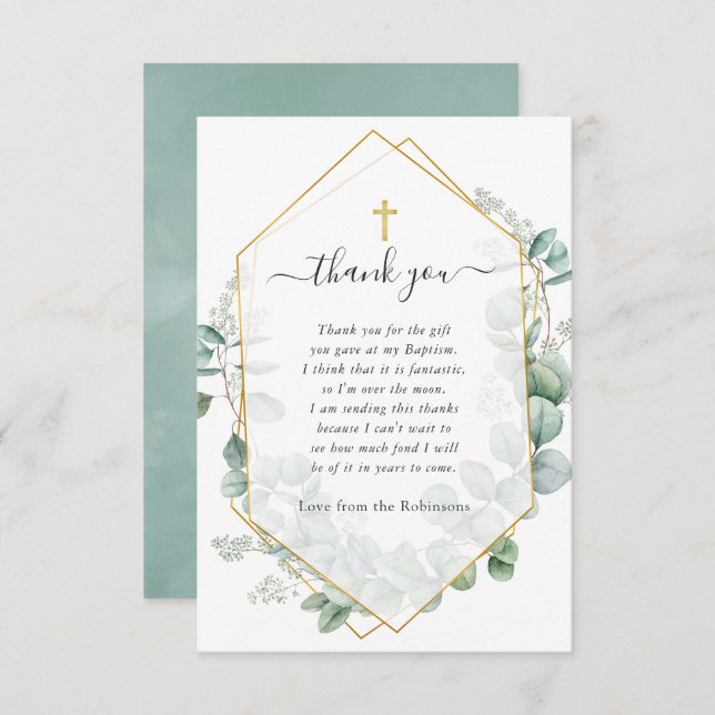Carte De Remerciements Baptême de l'eucalyptus géométrique (Devant / Derrière)
