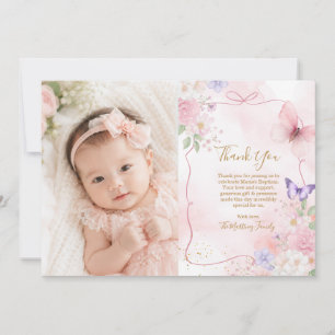 Carte De Remerciements Baptême fille aquarelle rose violet