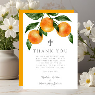 Carte De Remerciements Baptême Fille Oranges Botaniques Élégant
