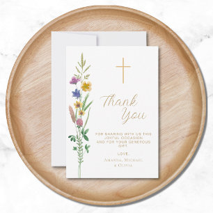 Carte De Remerciements Baptême Fleur sauvage floral
