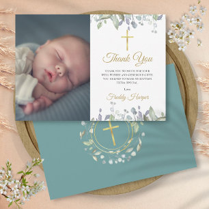Carte De Remerciements Baptême Floral Aquarelle, Photo de Baptême