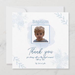 Carte De Remerciements Baptême floral bleu - classique et élégant