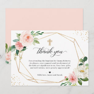 Carte De Remerciements Baptême floral floral flou doré