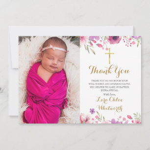 Carte De Remerciements Baptême Floral, Texte de Photo de Baptême