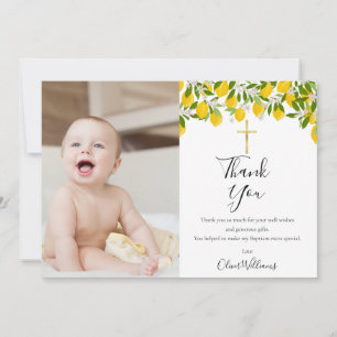 Carte De Remerciements Baptême Lemons Croix Dorée Photo