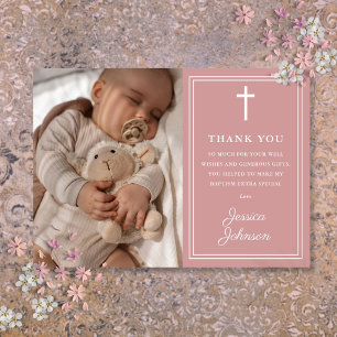 Carte De Remerciements Baptême moderne photo rose pâle