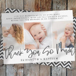 Carte De Remerciements Baptême Moderne Simple Chic Photo<br><div class="desc">Ce design simple et classique est composé de typographie serif et d'ajouter une photo personnalisée. L'arrière a un motif chevron. Ce design est moderne,  chic,  ludique et amusant.</div>