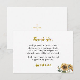 Carte De Remerciements Baptême orthodoxe chrétien de tournesols