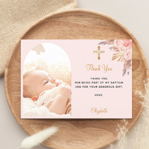Carte De Remerciements Baptême pampas herbe arche photo blush rose fille