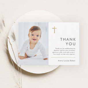 Carte De Remerciements Baptême photo moderne minimaliste