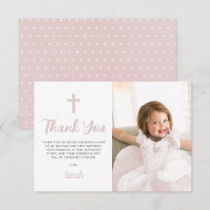 Carte De Remerciements Baptême rose Christening Religion Girl Photo