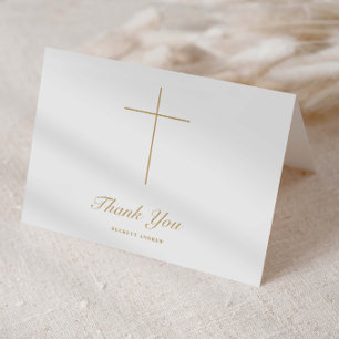 Carte De Remerciements Baptême simple croix d'or écriture