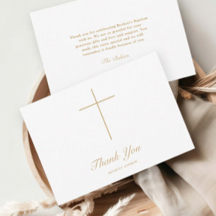 Carte De Remerciements Baptême simple croix d'or script