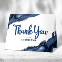 Bar Mitzvah Agate Bleu Marine Écriture Simple Mini