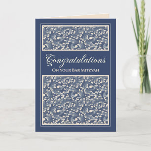 Carte De Remerciements Bar Mitzvah Félicitations Damask Blue Card